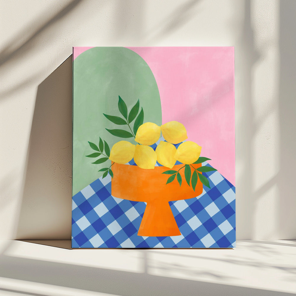 Gele citroenen met groene bladeren | Canvas