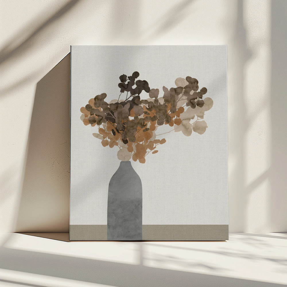 Roestbruine gedroogde bloemen in vaas op tafel 2 | Canvas