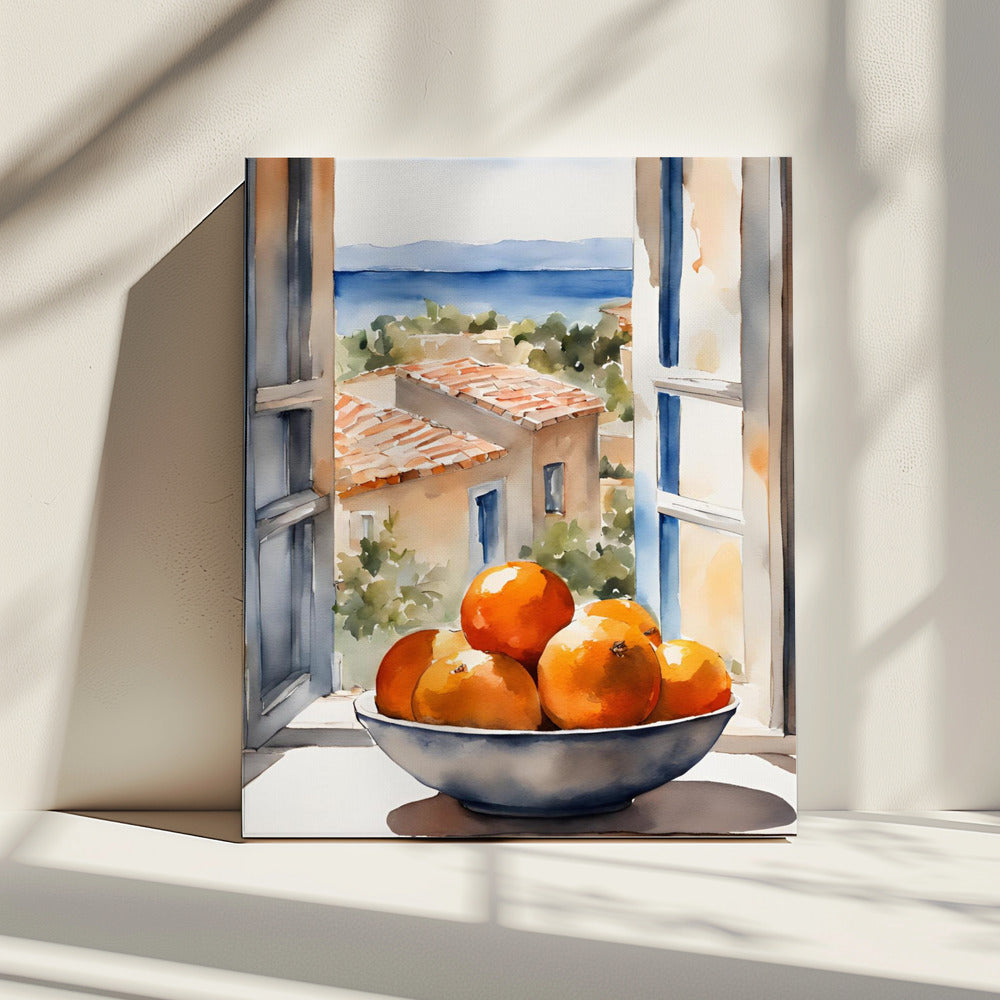 Oranjeschale in Fenster | Canvas