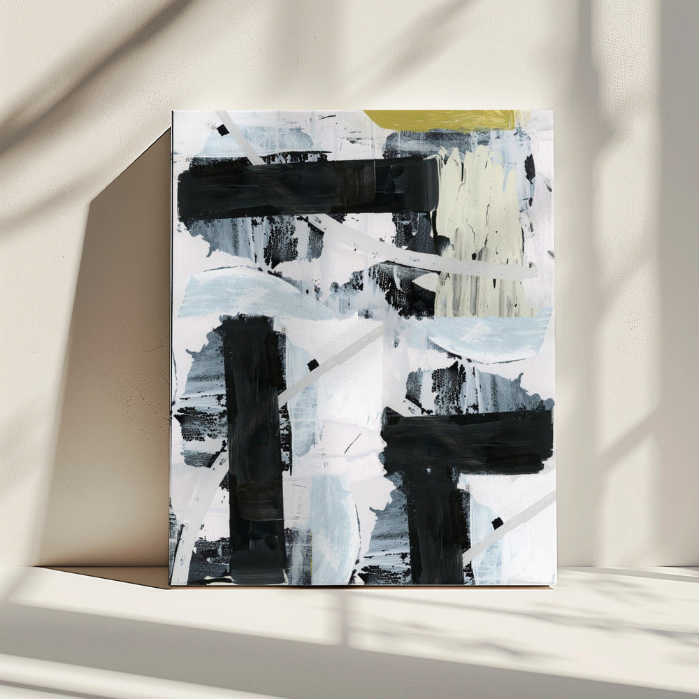 Zwart-wit en goud abstract 1 | Canvas