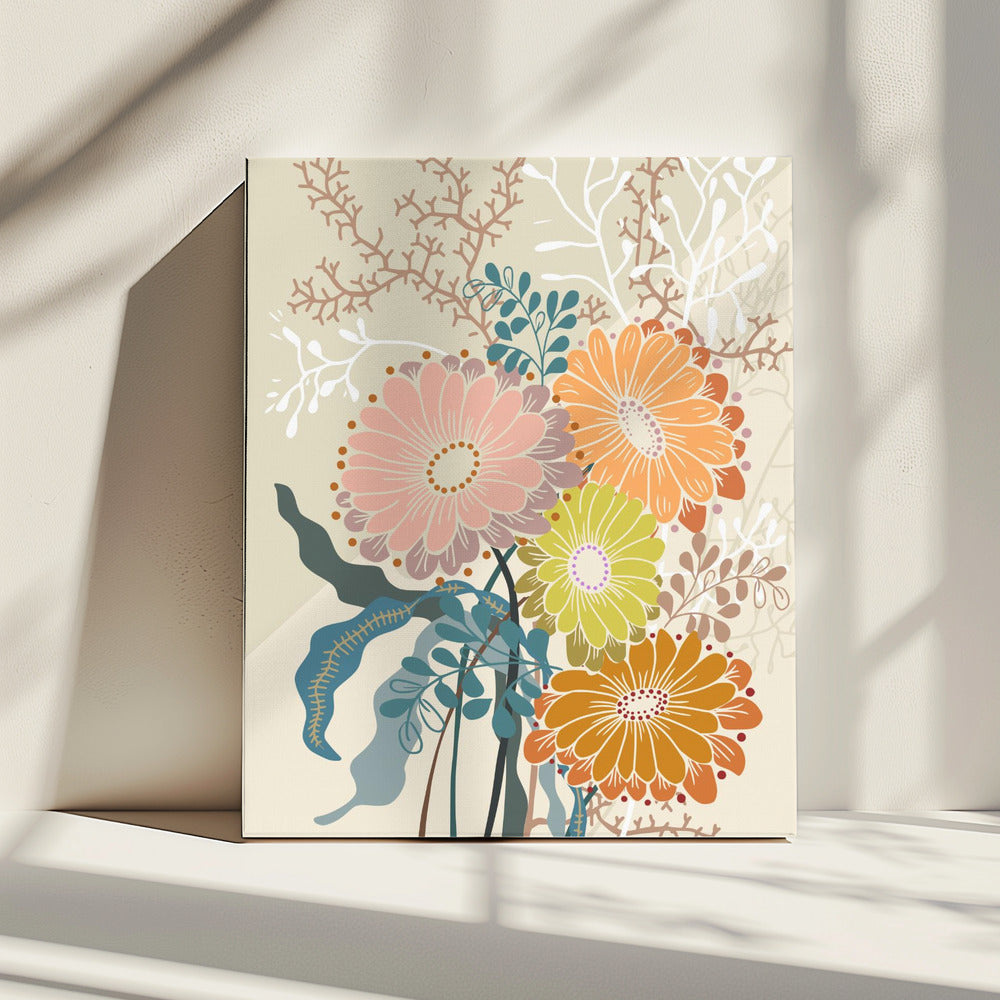 Lente Madeliefjes Aardse Tinten | Canvas