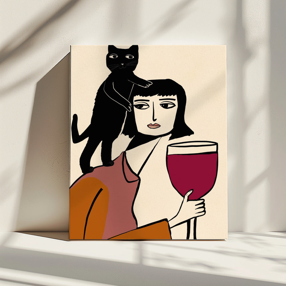 Wijn- en kattenliefhebber | Canvas