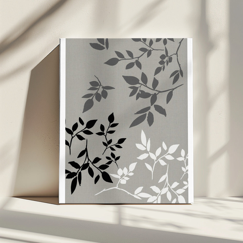 Wit Grijs Zwart Bladeren Op Linnen 2 | Canvas