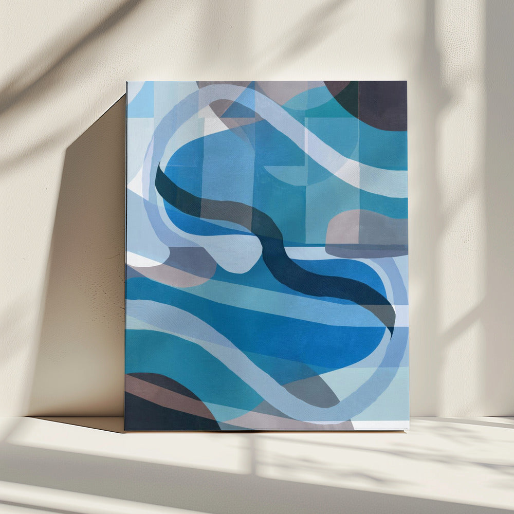 Abstracte blauwe en neutrale wervelende vormen 1 | Canvas