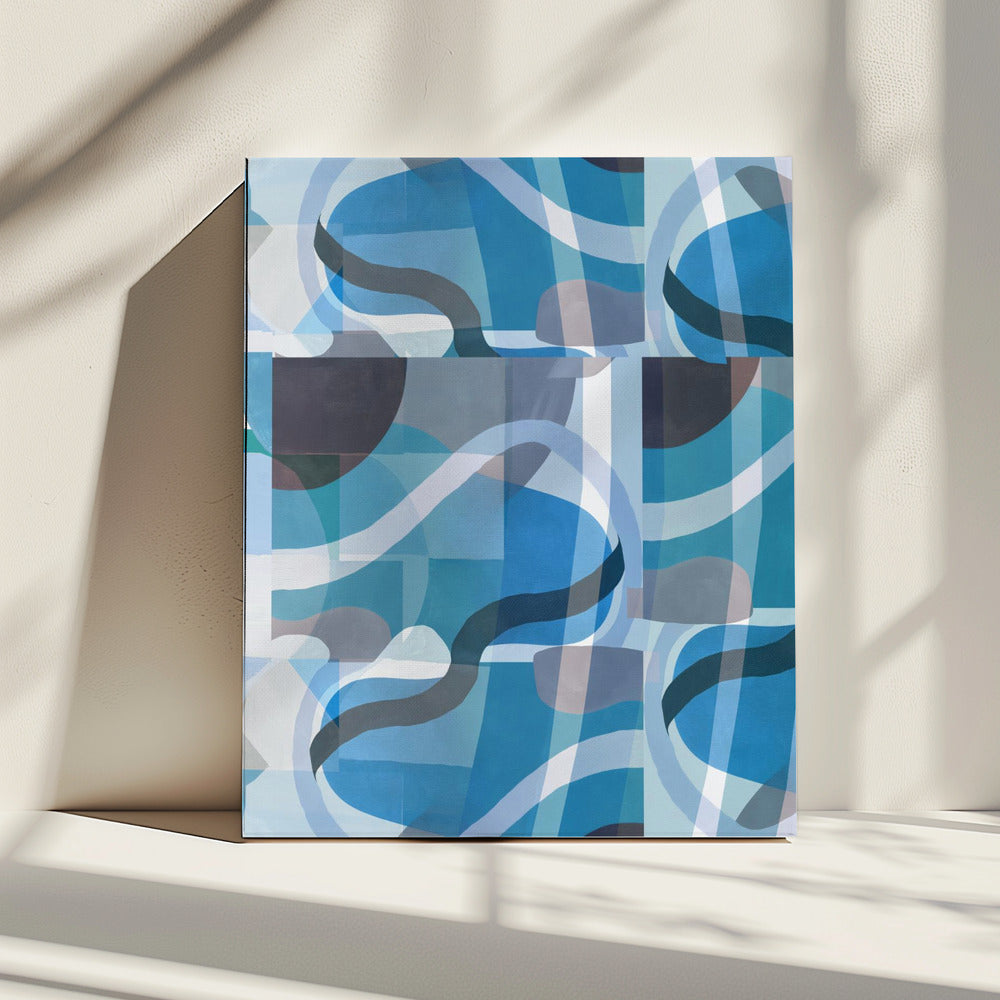 Abstracte blauwe en neutrale wervelende vormen 3 | Canvas