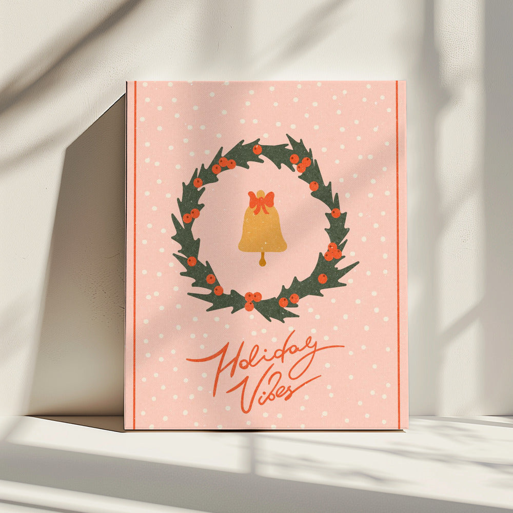 Kerstkrans met bel en strik | Canvas