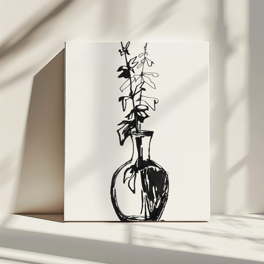Bladeren in een vaas inktschets | Canvas
