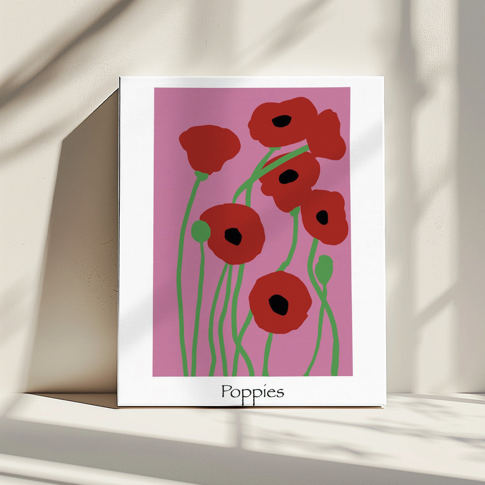 Klaprozen Bloemen roze en rood | Canvas