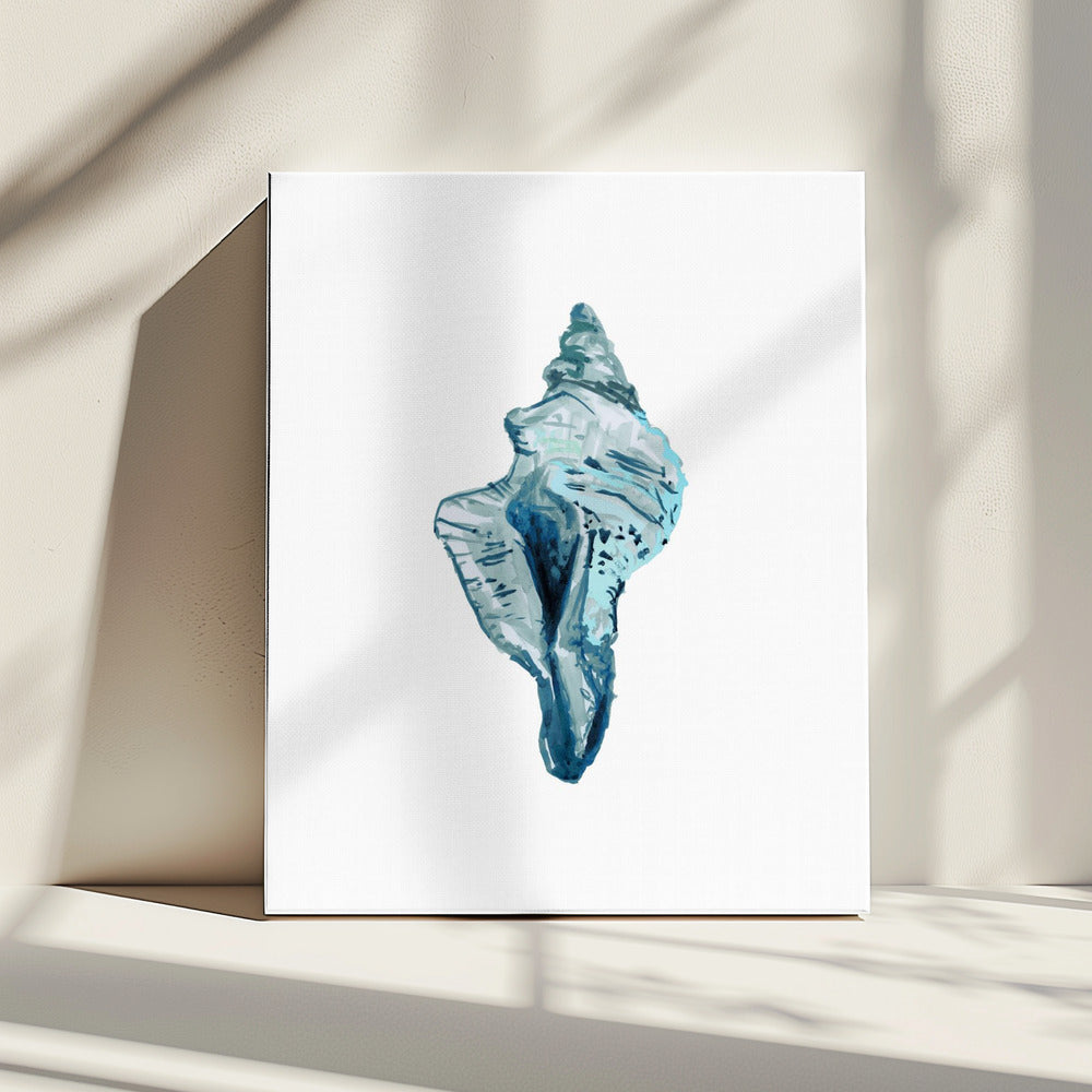 Blauwe schelp op witte achtergrond nr. 4 | Canvas