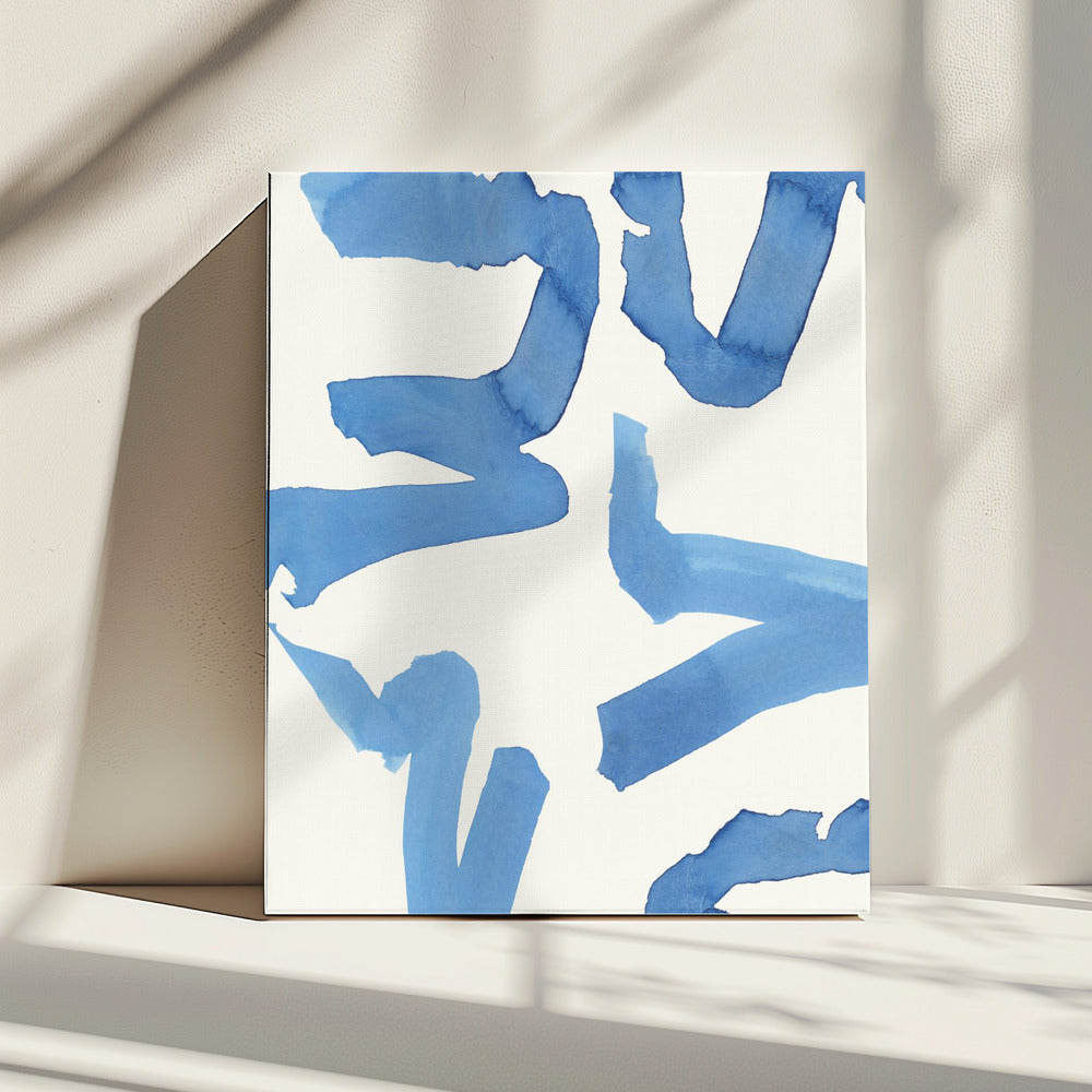Abstracte blauwe penseelstreken kunstdruk nr. 2 | Canvas