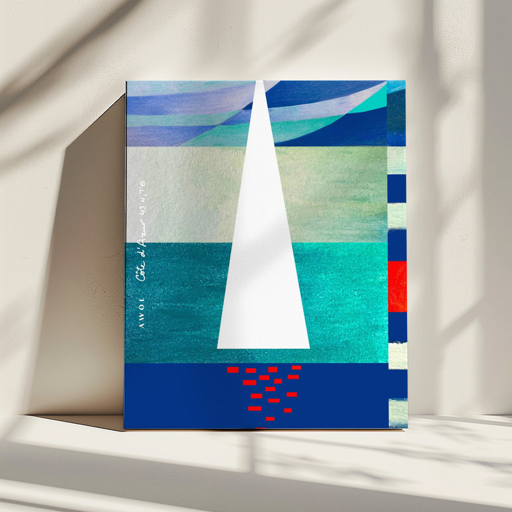 Abstract Sailboat On The French Riviera, Colourful Côte d&#039;Azur Art Print | Canvas