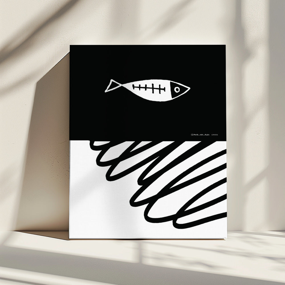 Minimalist Fish In Nordic Sea, Abstract Ocean Art Art Print | Canvas