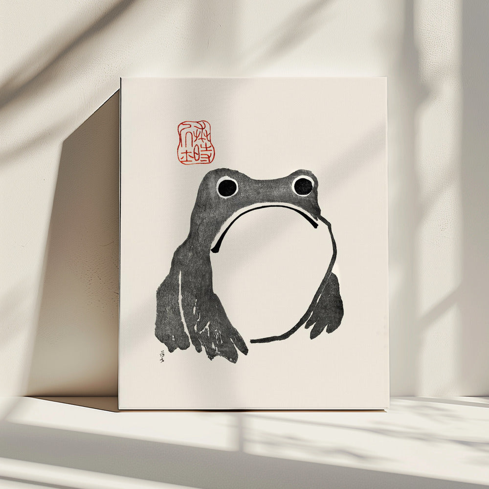 Grumpy Frog I Zwart | Canvas