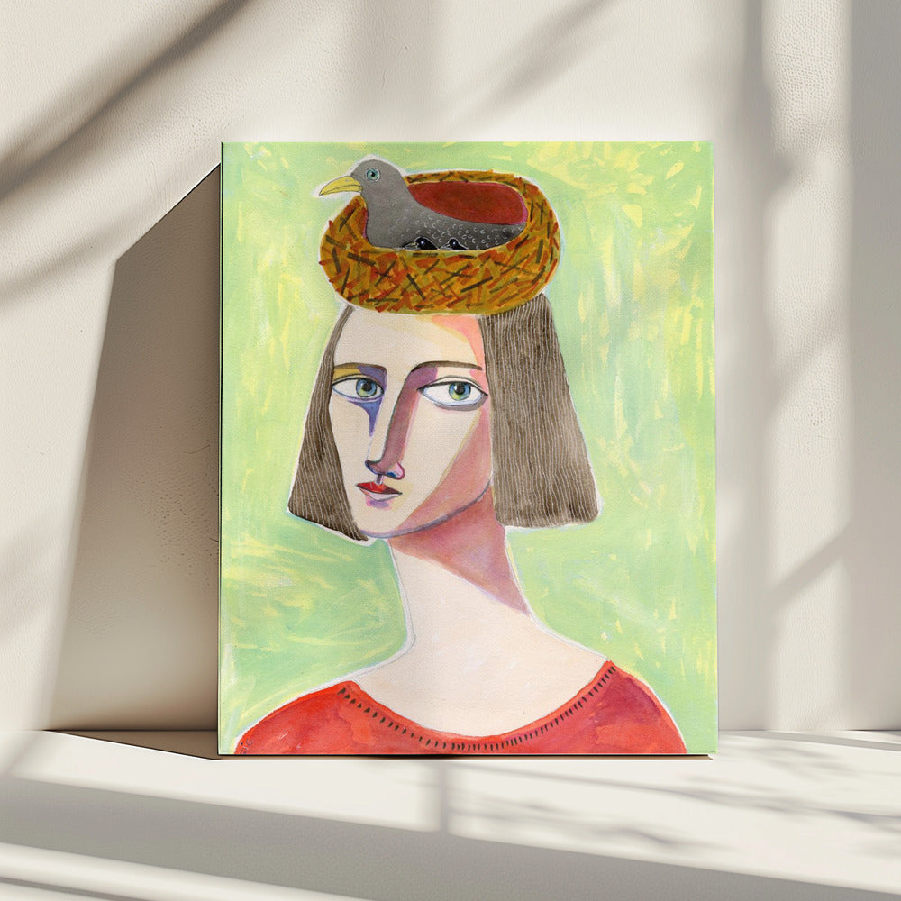 Vogelliefhebber met vogelnest op hoofd | Canvas