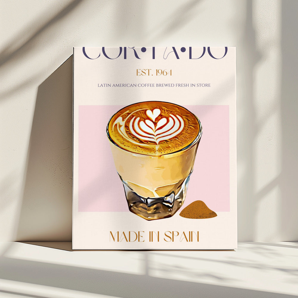 Cortado-koffie-illustratie met latte-kunst | Canvas
