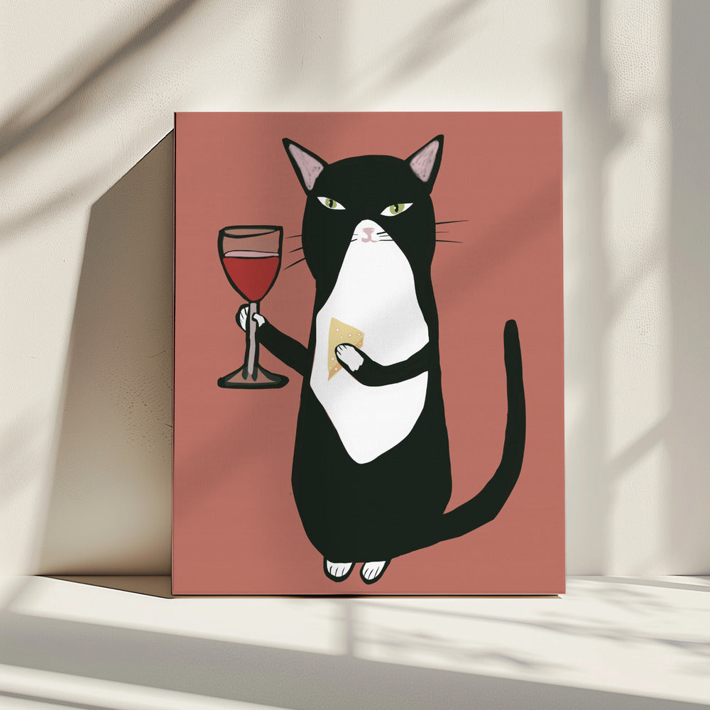 Kat met wijn | Canvas