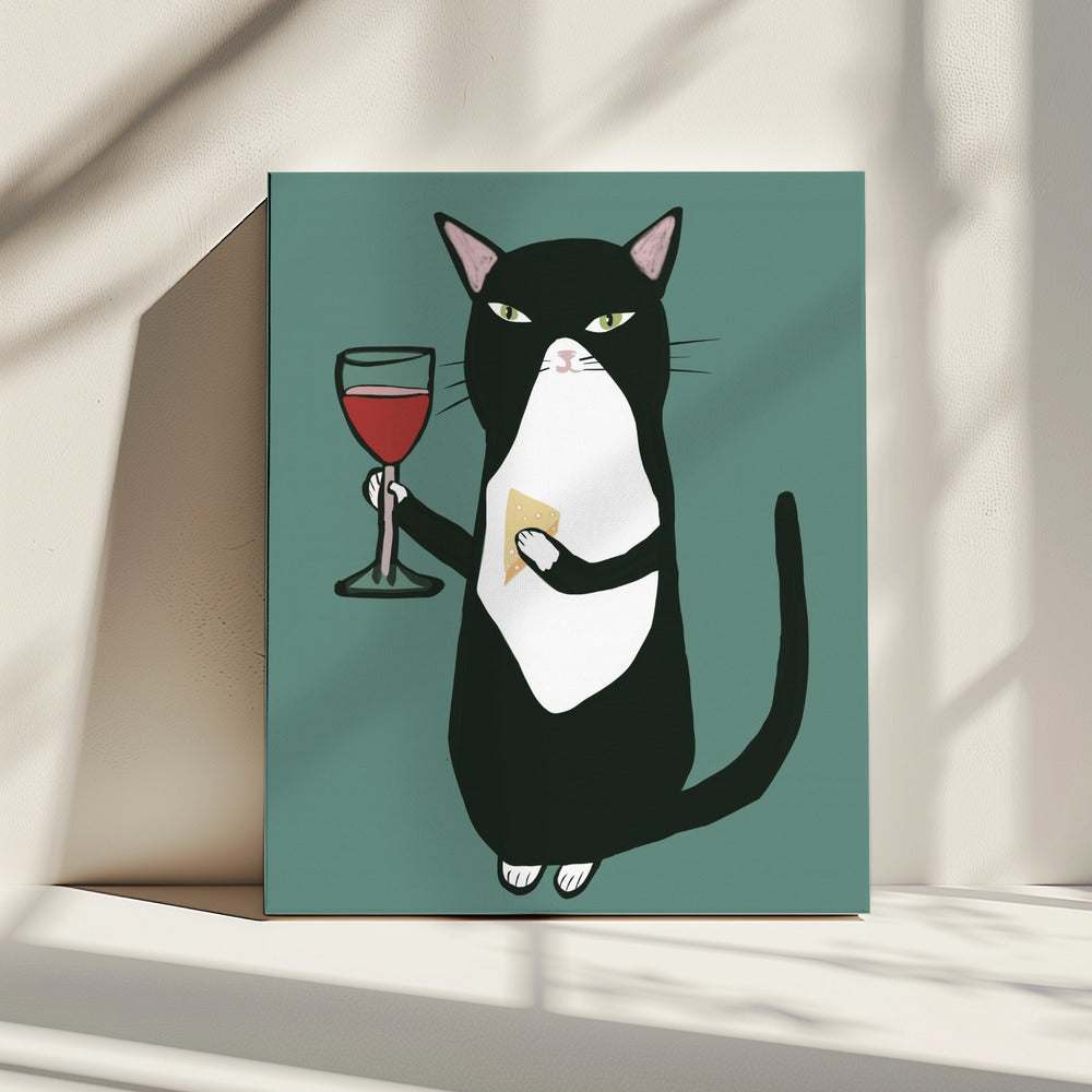 Kat met wijn | Canvas