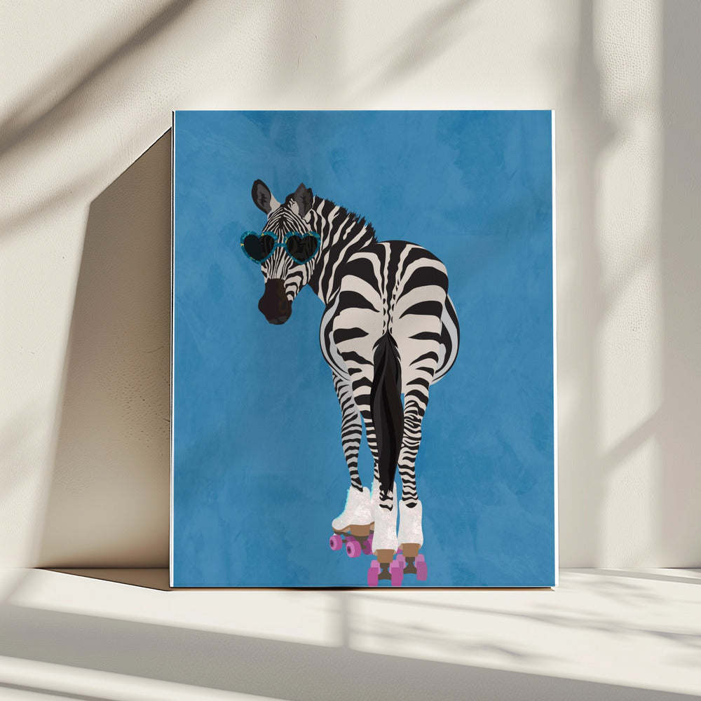 Rolschaatsen Zebra blauw | Canvas