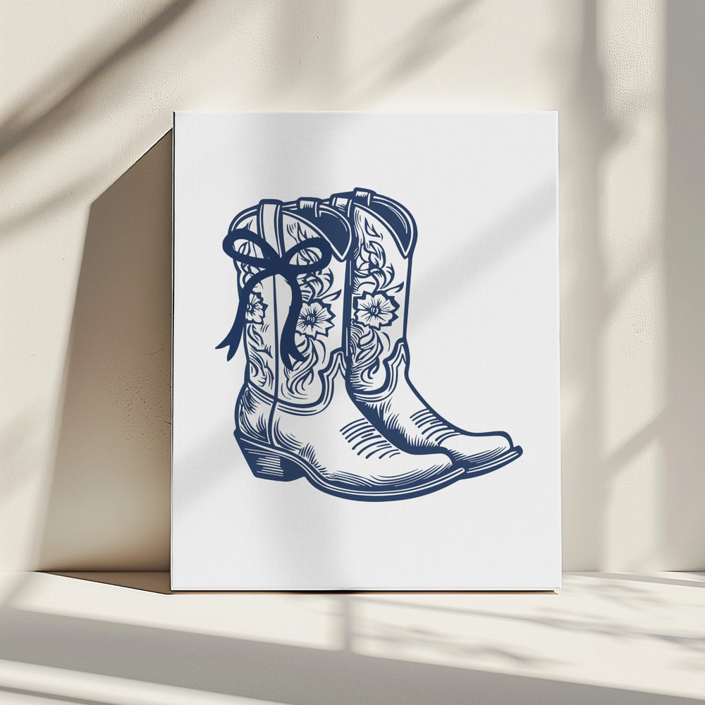 Marineblauwe cowgirllaarzen met strik | Canvas