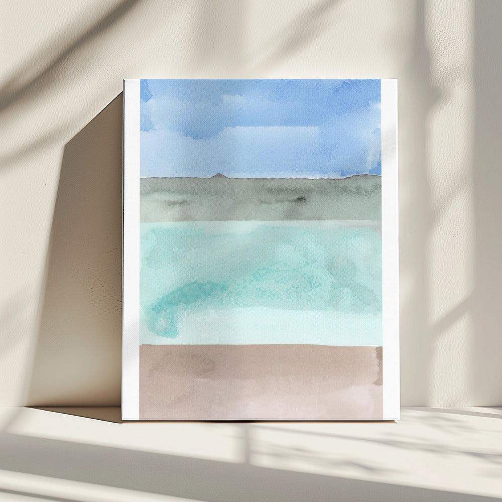 Abstracte horizontale banden van blauw, groen en beige | Canvas