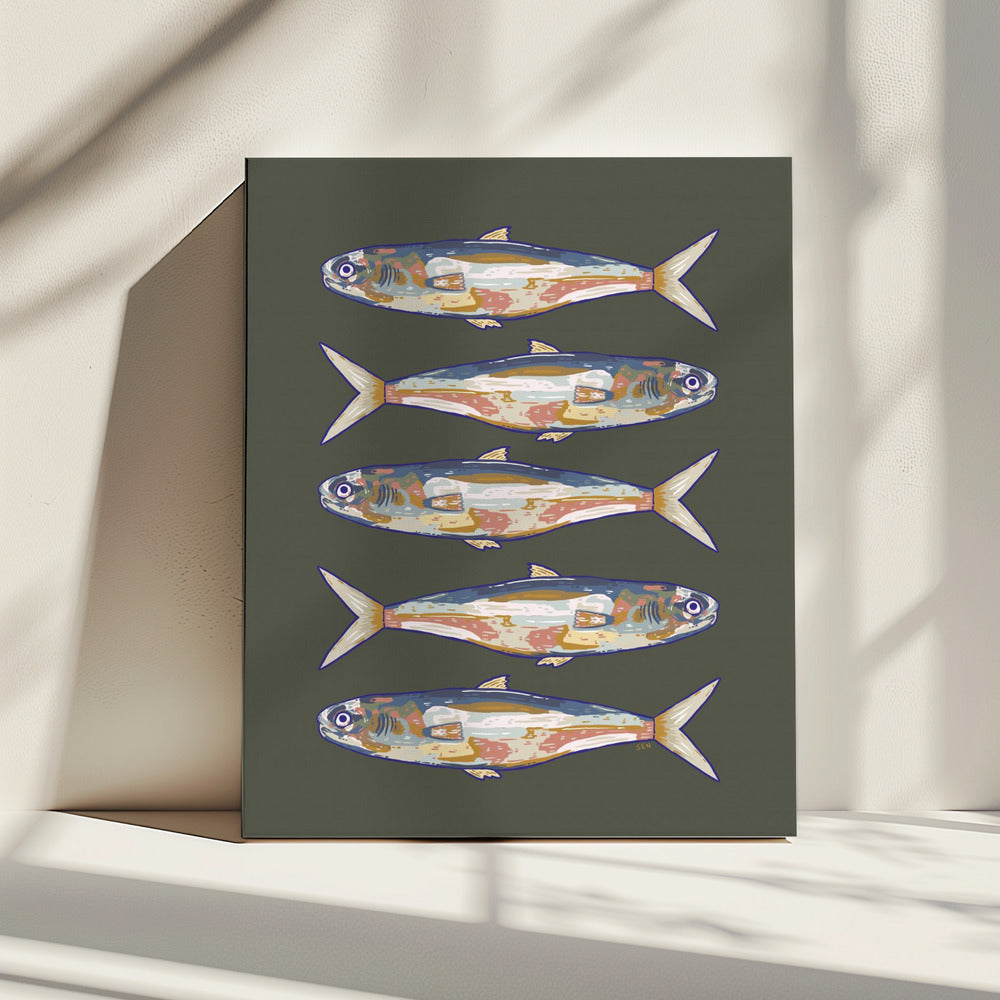 Vijf vissen op een rij | Canvas