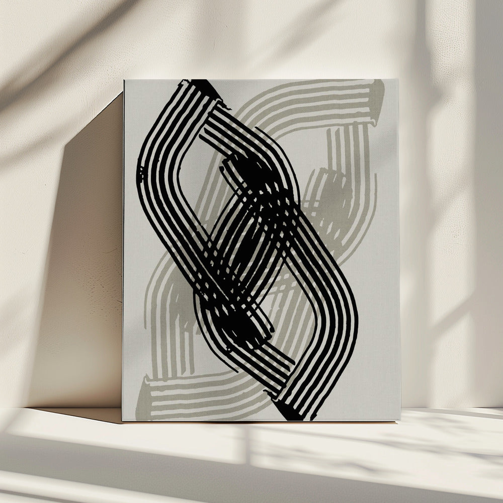 Abstracte curven in zwart en grijs | Canvas