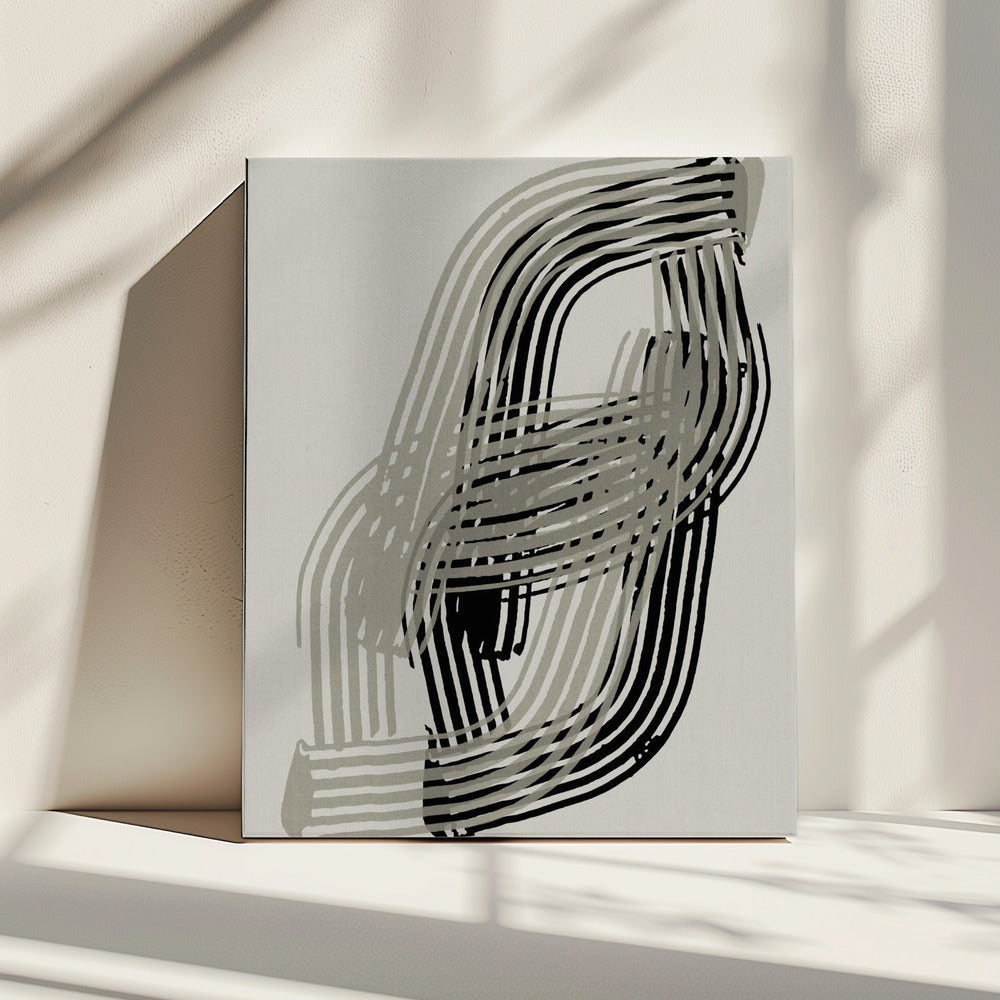 Abstracte curven in grijs en zwart | Canvas