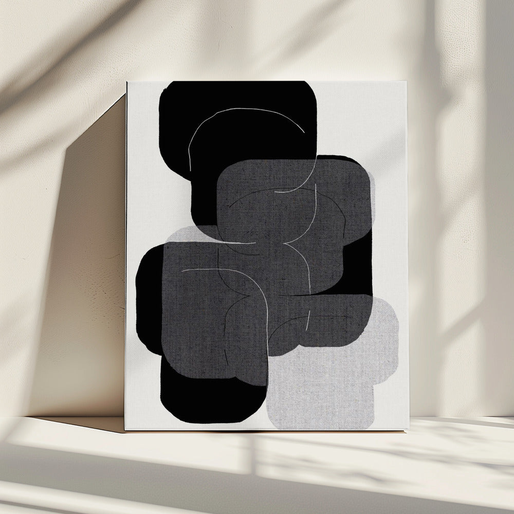 Abstracte vormen in zwart, grijs en wit | Canvas