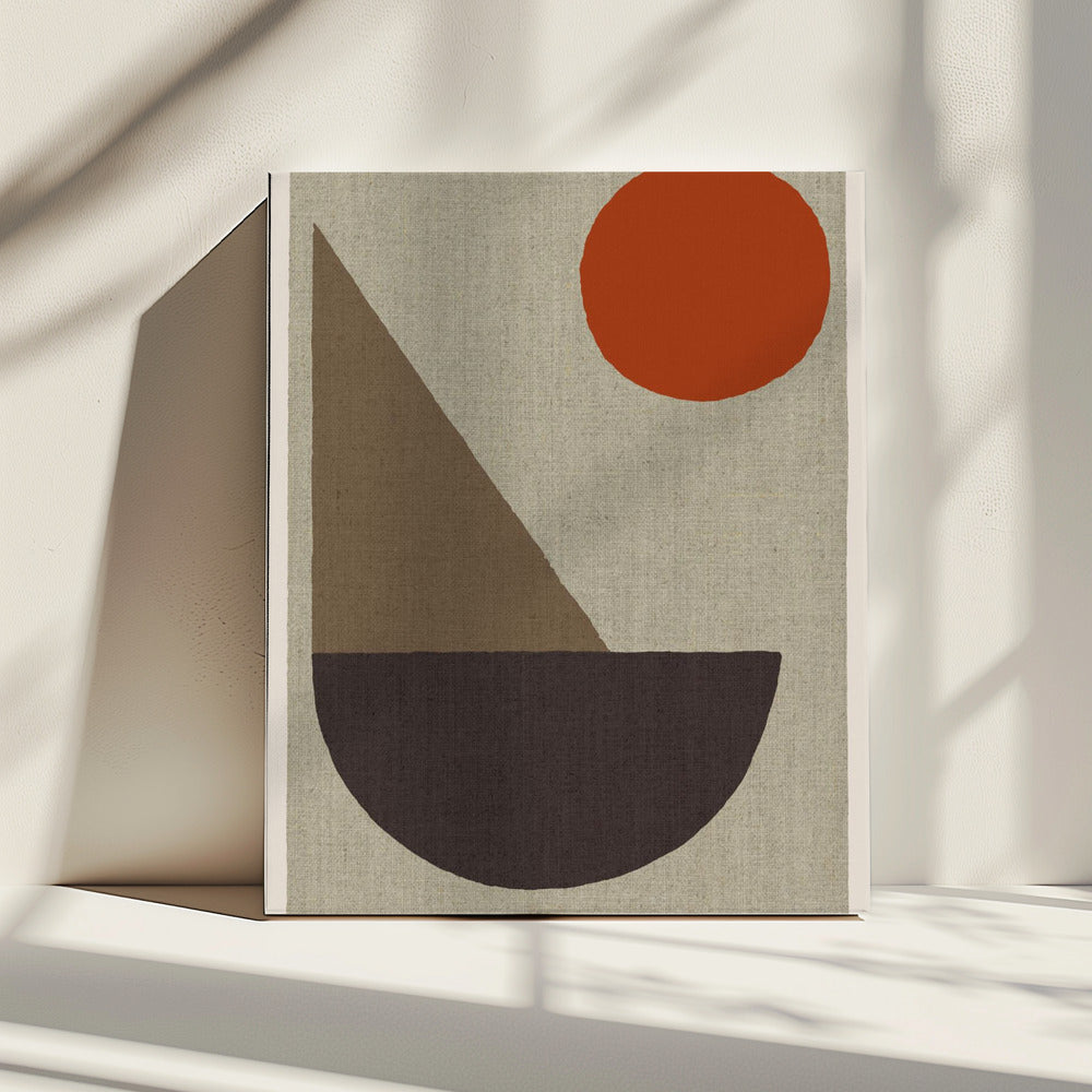 Abstracte vormen in aardtinten met rode cirkel | Canvas