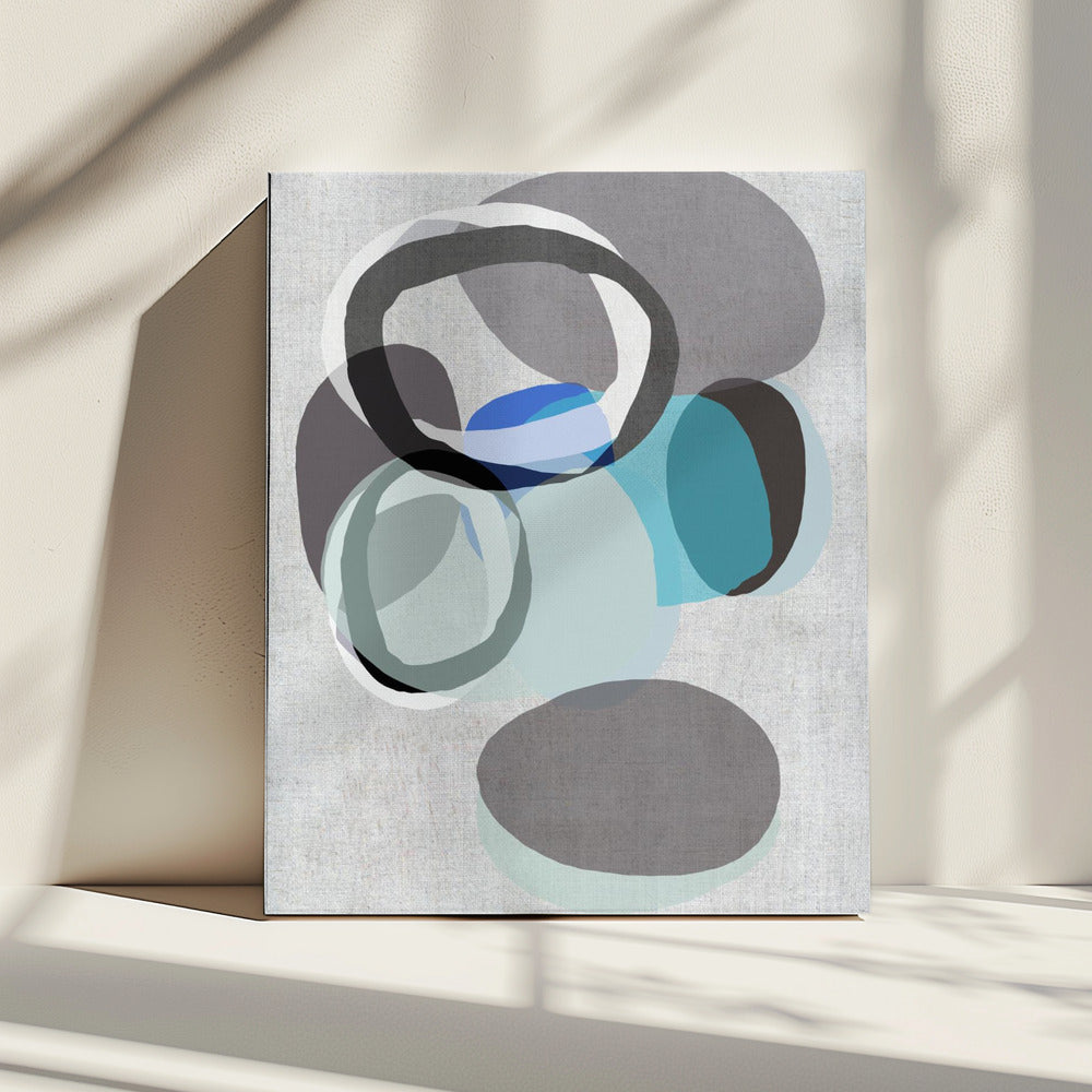 Abstracte vormen in blauw, grijs en zwarte ringen | Canvas