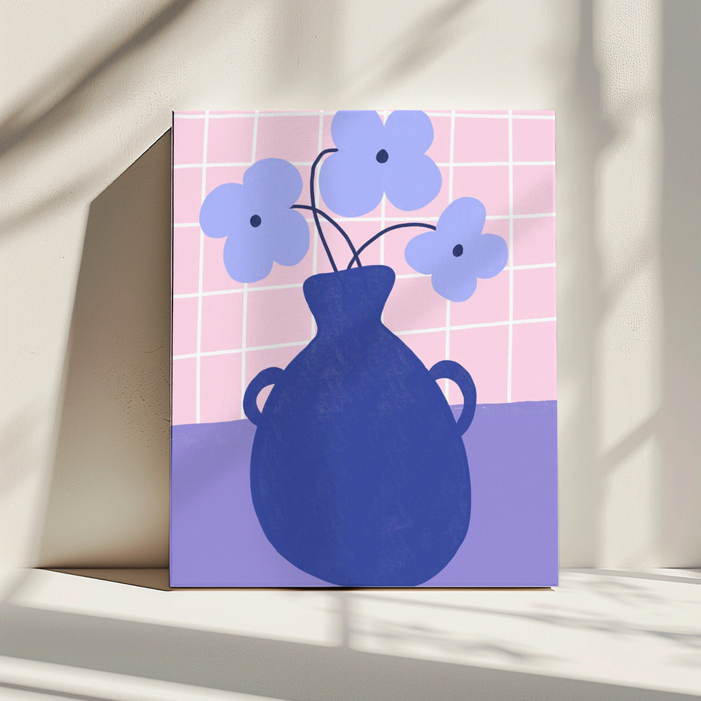 Minimalistische vaas met blauwe bloemen | Canvas