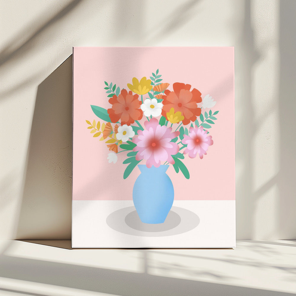 Levendig boeket bloemen in een blauwe vaas | Canvas