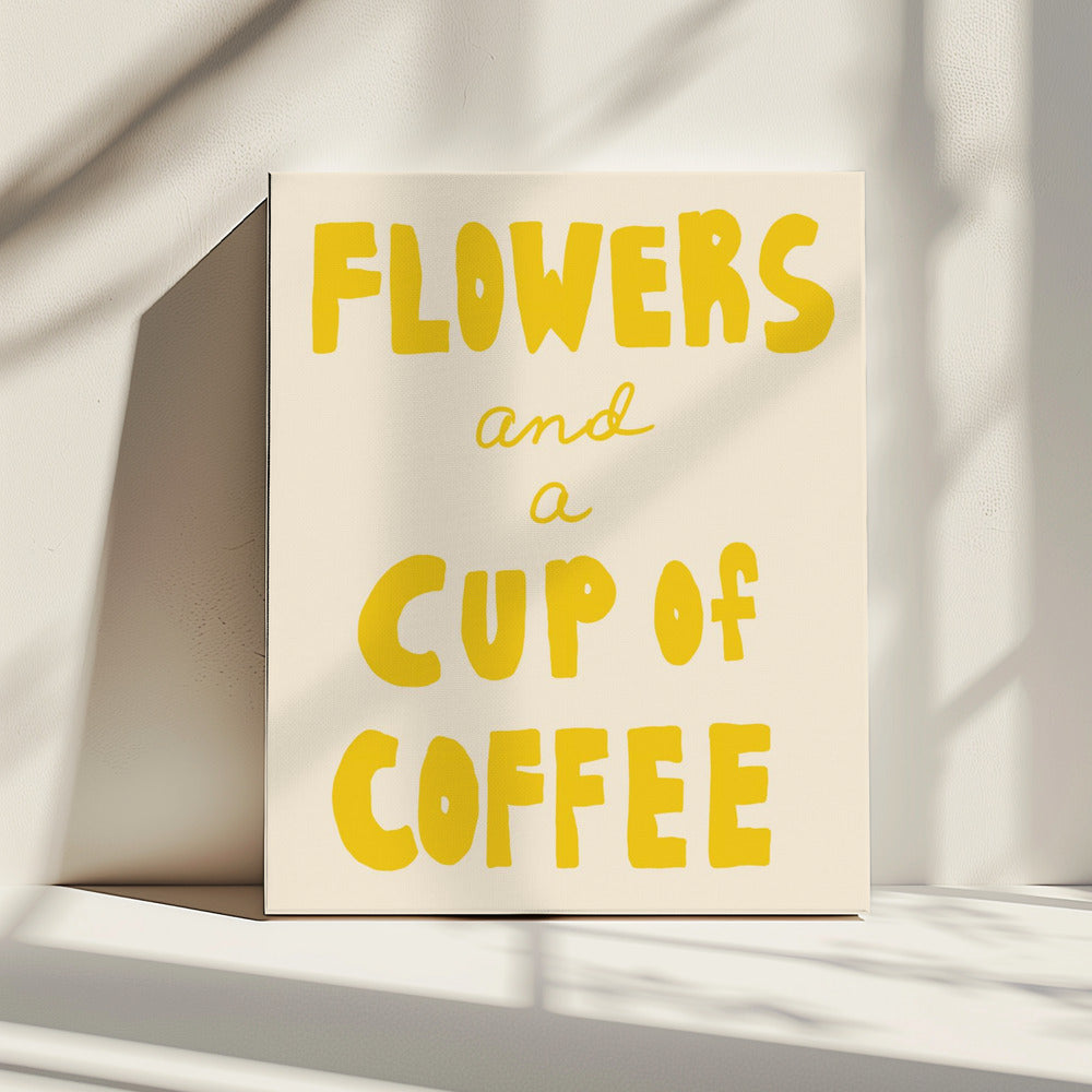 Bloemen en een kop koffie | Canvas