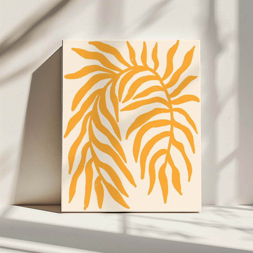 Geel silhouet met textuur van een tak | Canvas