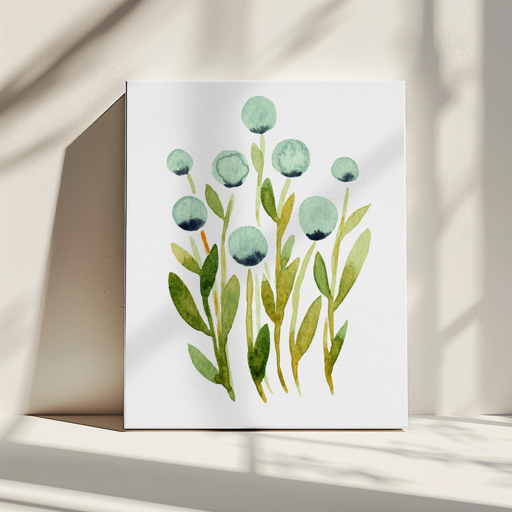 Blauwe bolvormige bloemen | Canvas