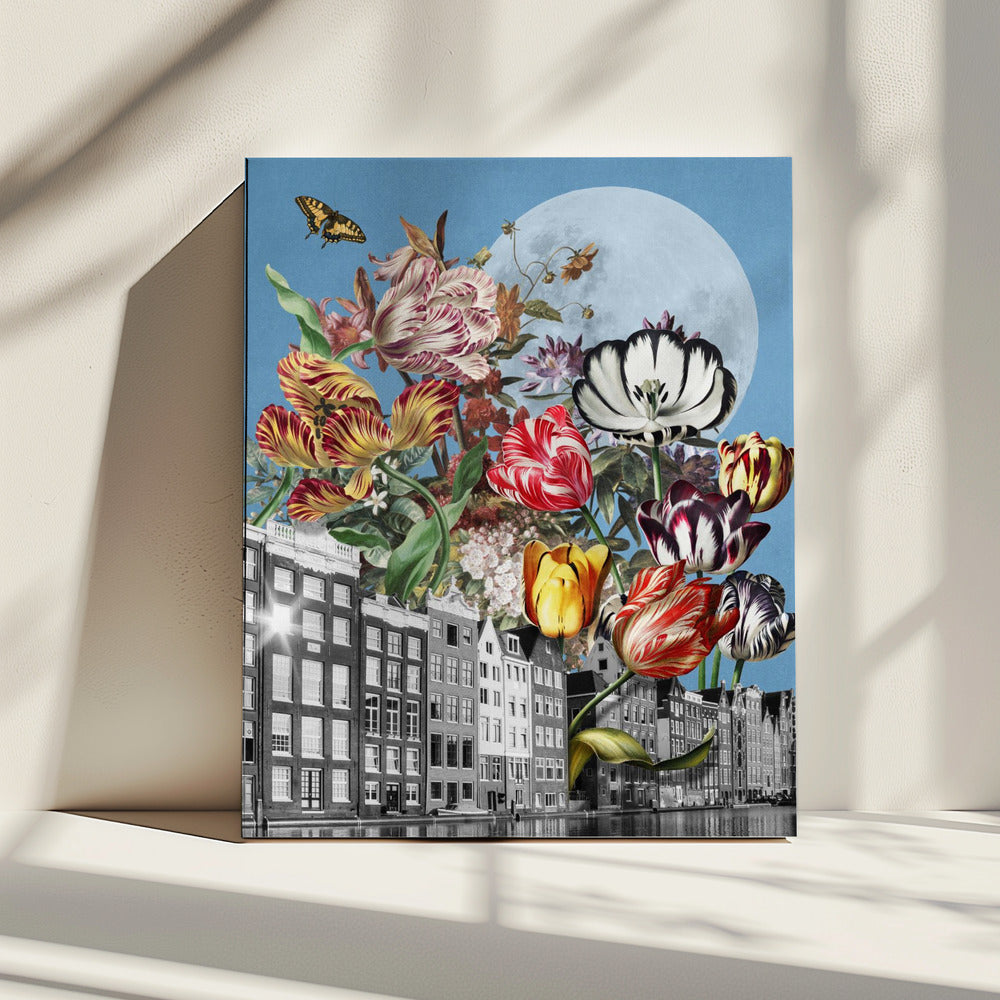 Levendige tulpen en ingewikkelde vlinders | Canvas