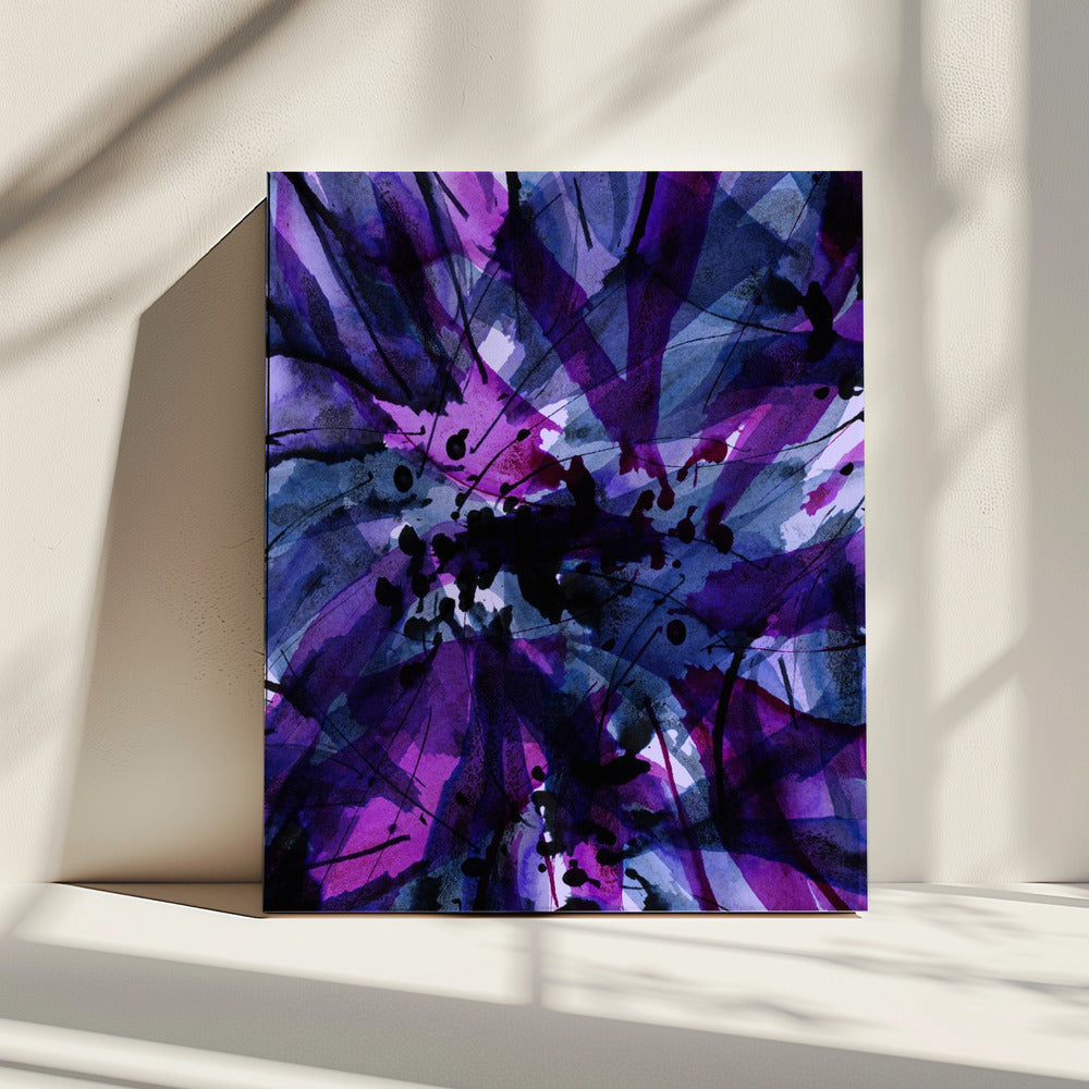 Dynamische paarse en zwarte penseelstreken | Canvas