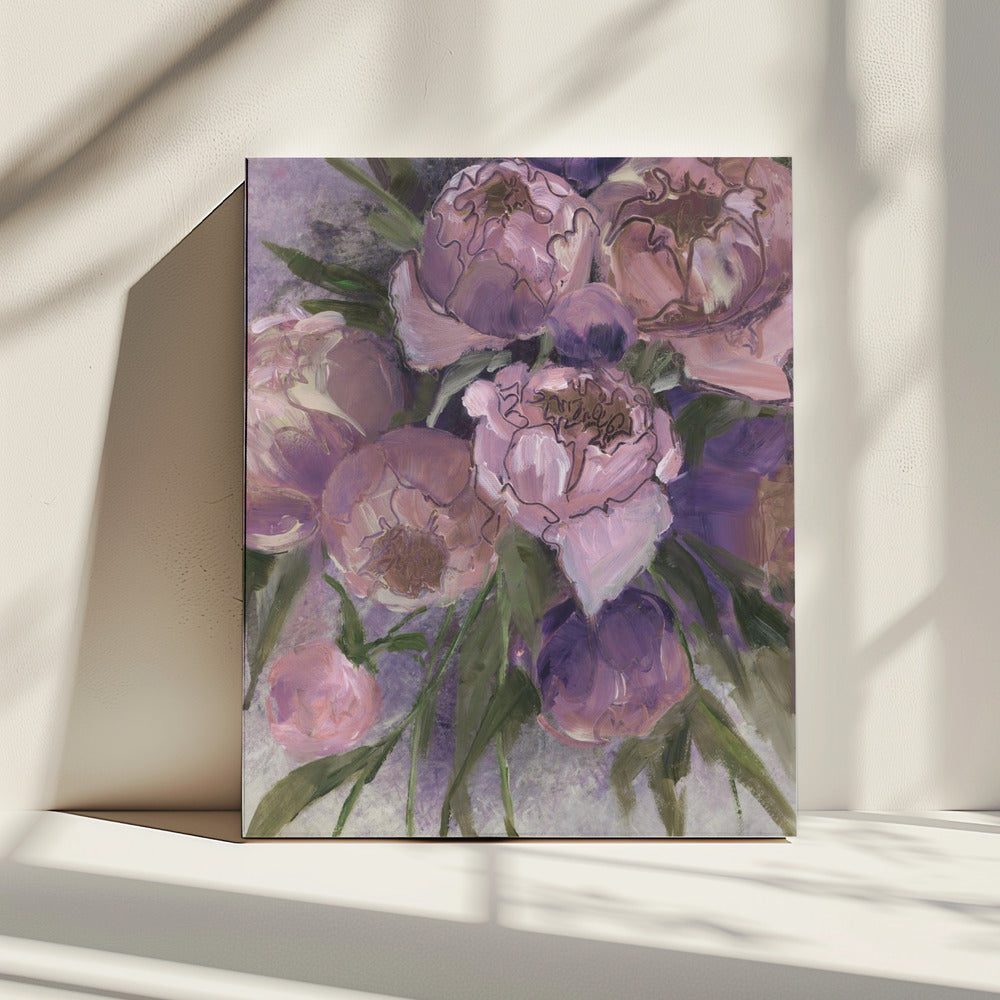 Weelderige roze en paarse pioenrozen | Canvas