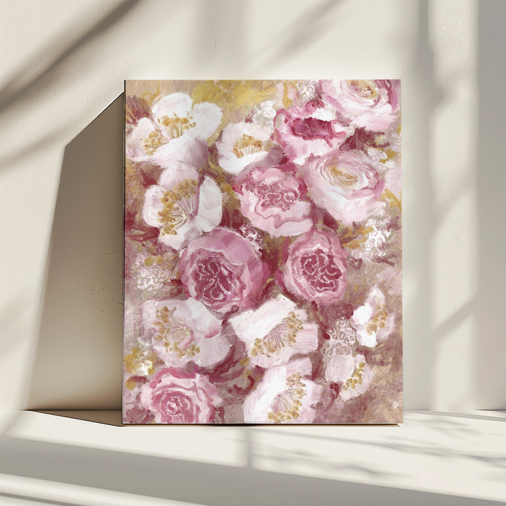 Bloemenboeket met roze rozen | Canvas