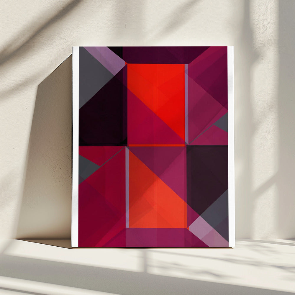 Geometrische compositie met opvallende rode en paarse tinten | Canvas