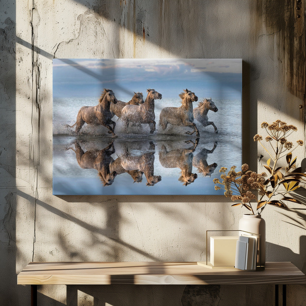 Paarden en reflectie | Canvas