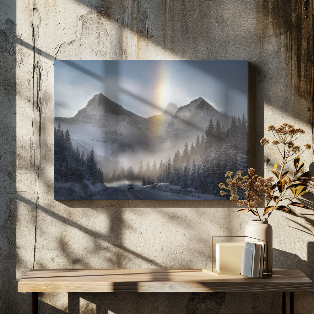 Rijden onder een bevroren regenboog | Canvas