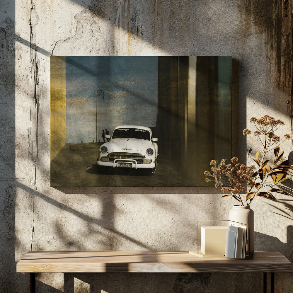 Een witte auto in Havana | Canvas