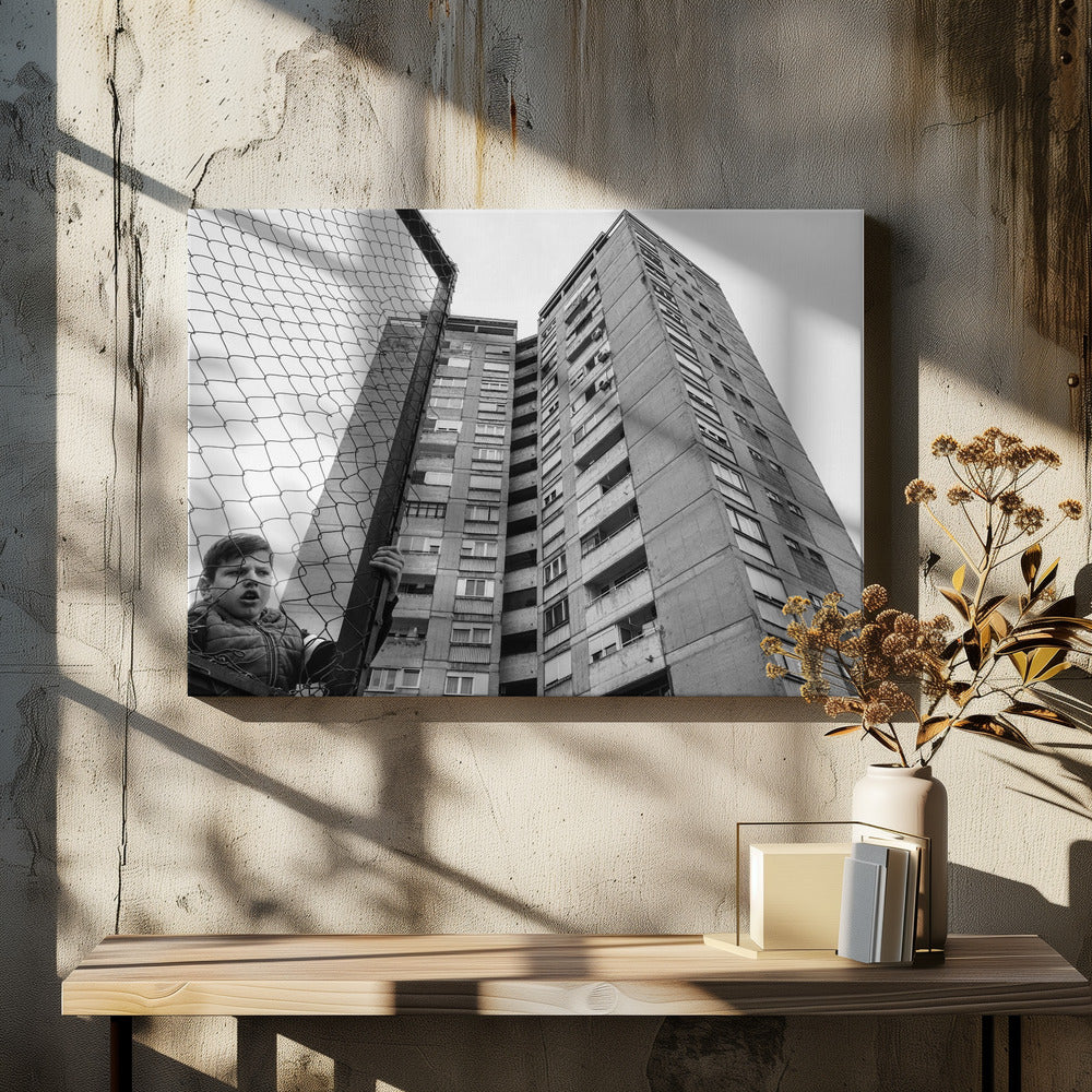 De jongen achter het hek | Canvas
