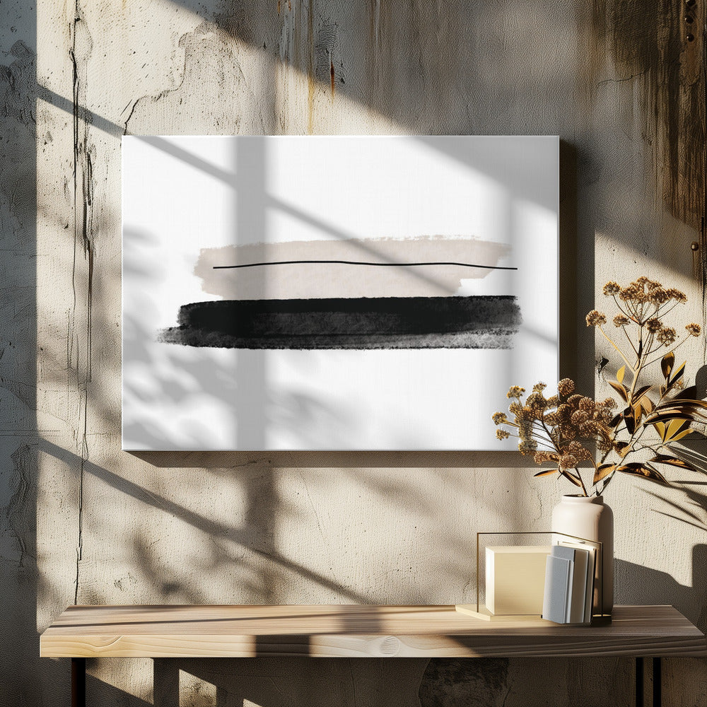 Zwarte en beige penseelstreken | Canvas