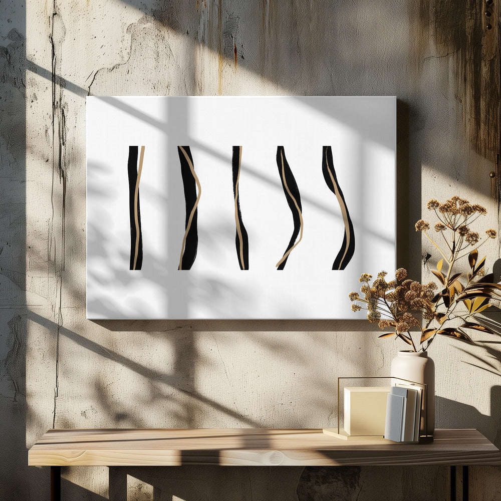 Zwarte en beige golvende lijnen op een witte achtergrond | Canvas