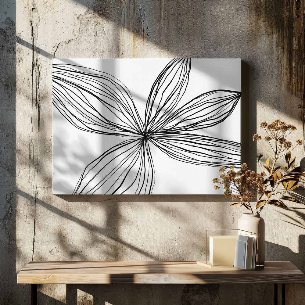 Minimalistische zwart-witte bloemblaadjes | Canvas
