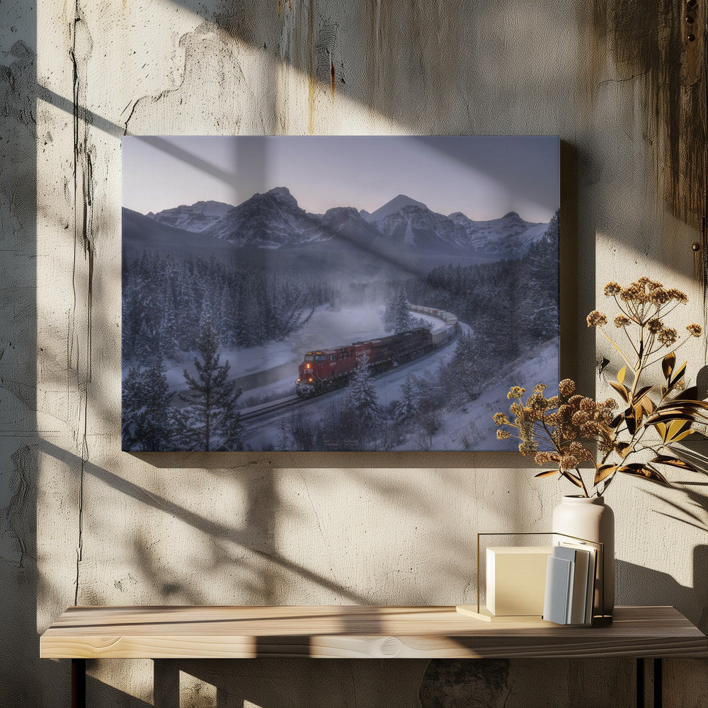 De trein in de sneeuw. | Canvas