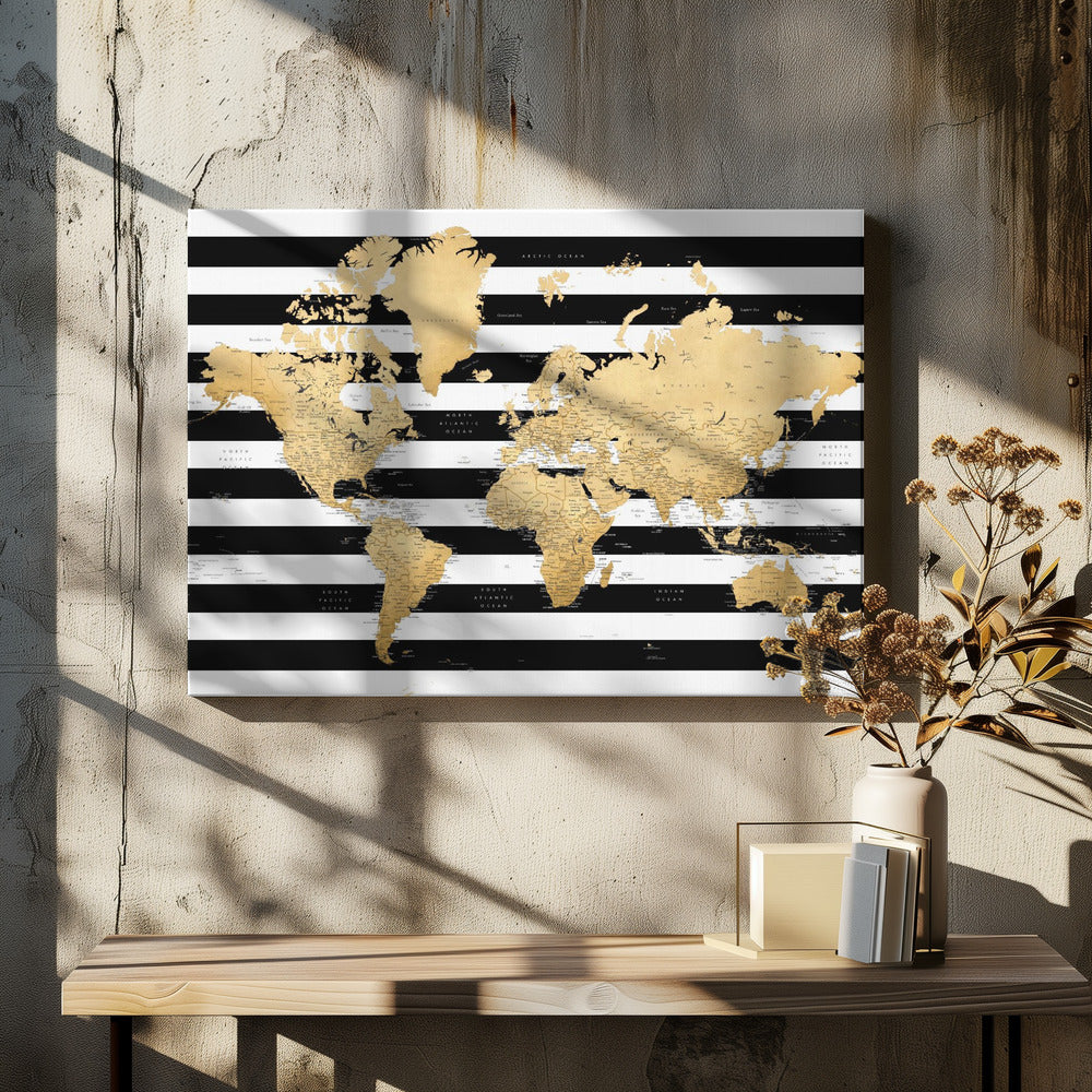 Gedetailleerde wereldkaart met steden, Harper | Canvas