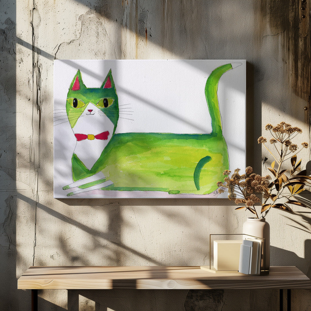 De groene kat | Canvas